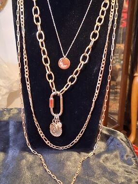 Boho Gold Multi-Strand Layered Paperclip Chain Necklace Carabiner Charm Lot